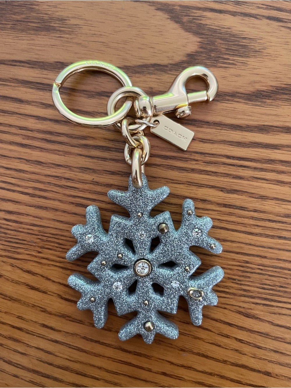 Coach Silver Glitter Snowflake Key Charm with Gold Hardware